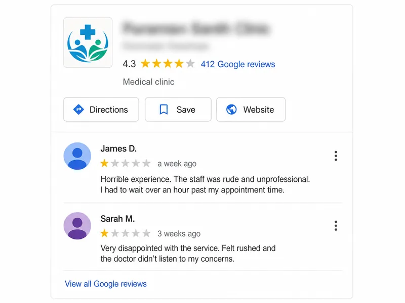 Real results of removal negative reviews - Medical Clinic Google Business Profile before our service