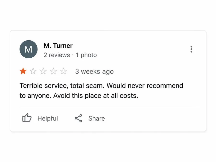 Fake Google review removal service example on a Google Business Profile