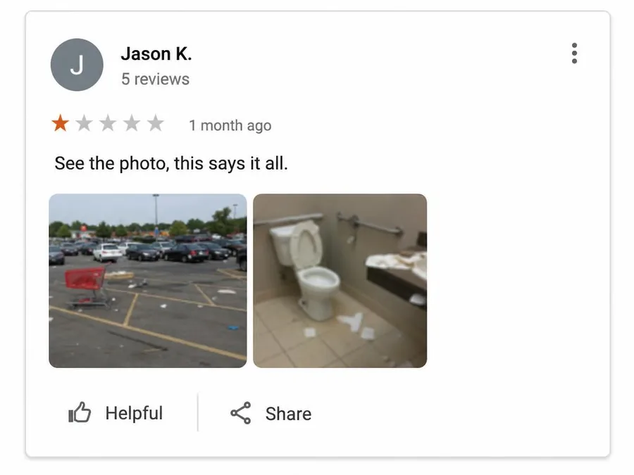 Google image review removal service example showing policy violating review photos